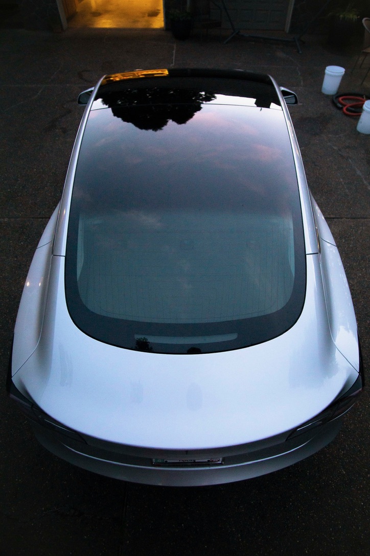 Tesla Model 3 from above after a full detail